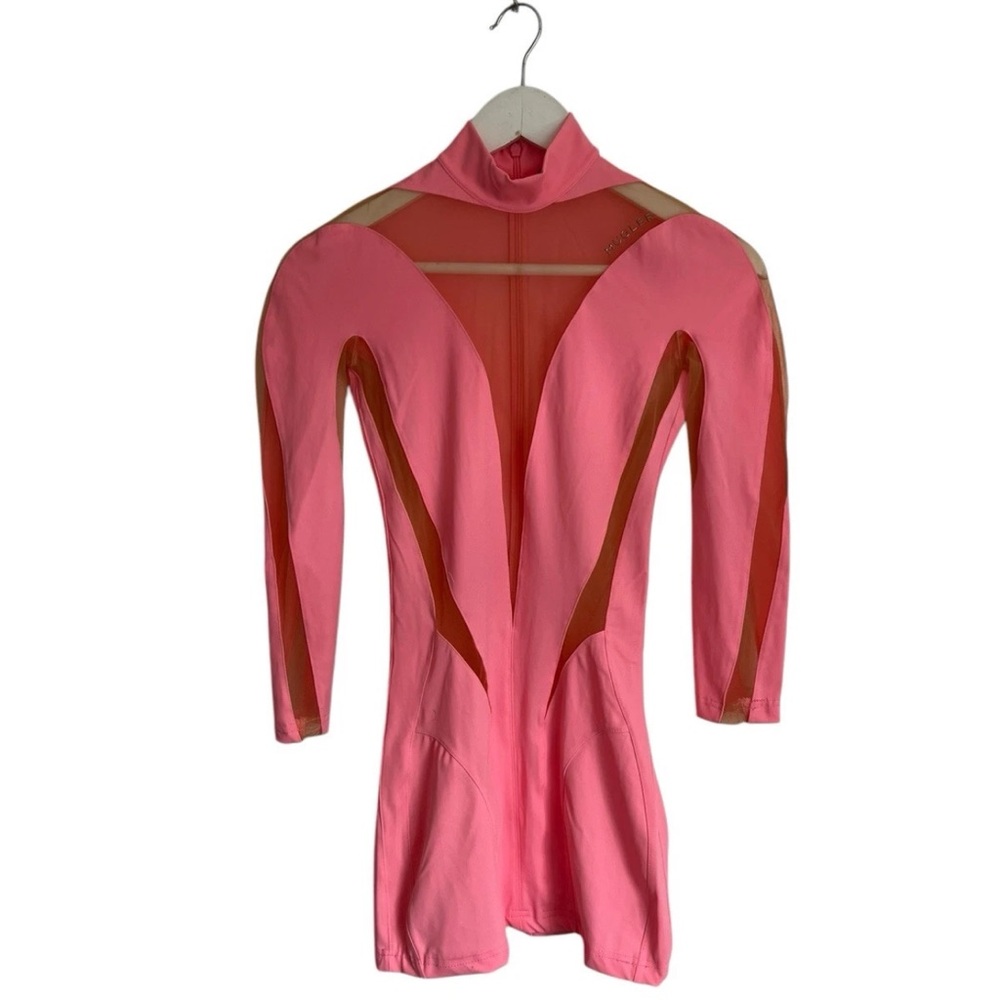 Mugler  Pink and Tan Sheer Panel Dress